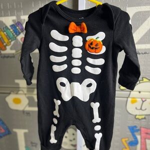 Black Skeleton Baby Onesie with Pumpkin Accent